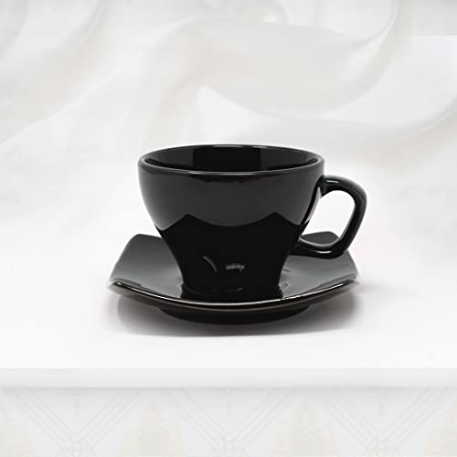 The Earth Store Ceramic Black Shine Microwave Safe Tea Cup Set with Saucer Ideal Best Gift for Friends, Family, Home, Office use, Kitchen Cup Set (Set of 6) - Image 4