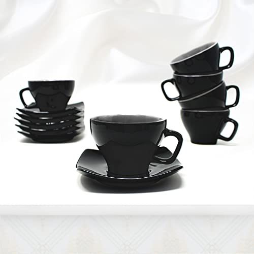 The Earth Store Ceramic Black Shine Microwave Safe Tea Cup Set with Saucer Ideal Best Gift for Friends, Family, Home, Office use, Kitchen Cup Set (Set of 6) - Image 5