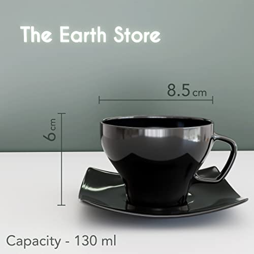 The Earth Store Ceramic Black Shine Microwave Safe Tea Cup Set with Saucer Ideal Best Gift for Friends, Family, Home, Office use, Kitchen Cup Set (Set of 6) - Image 2