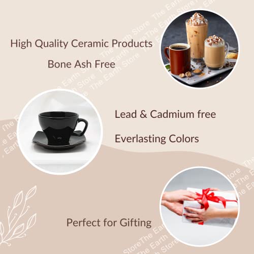 The Earth Store Ceramic Black Shine Microwave Safe Tea Cup Set with Saucer Ideal Best Gift for Friends, Family, Home, Office use, Kitchen Cup Set (Set of 6) - Image 3
