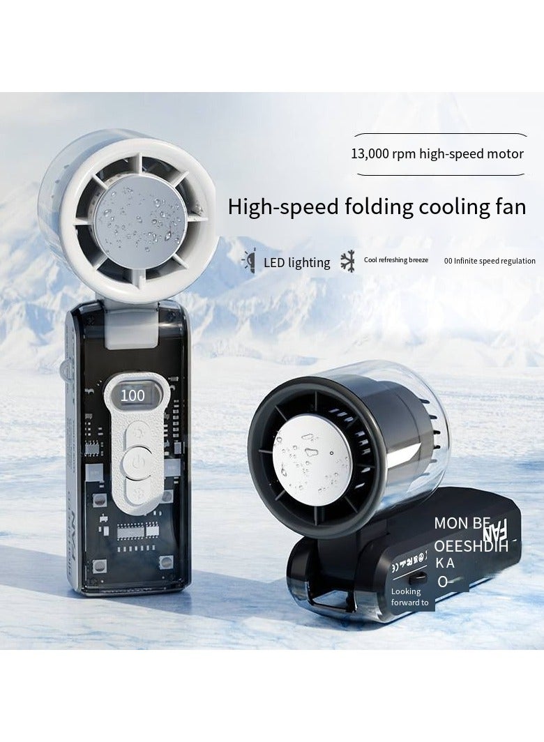 general Transparent High-Speed Handheld Cooling Fan - USB Rechargeable, 100 Gears with LED Light, Turbo Wind Outdoor Portable for Travel & Camping - Image 2