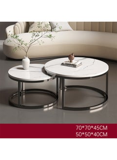 Set Of 2 Modern Round Coffee Table With Top Marble Stone and Metal Frame