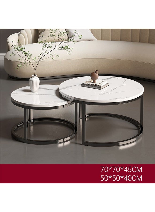 keke - Set Of 2 Modern Round Coffee Table With Top Marble Stone and Metal Frame - Image 1