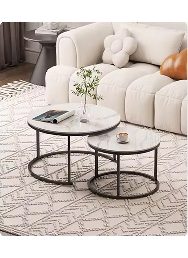 keke - Set Of 2 Modern Round Coffee Table With Top Marble Stone and Metal Frame - Image 1