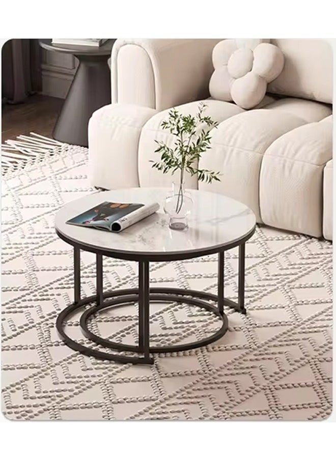keke - Set Of 2 Modern Round Coffee Table With Top Marble Stone and Metal Frame - Image 1
