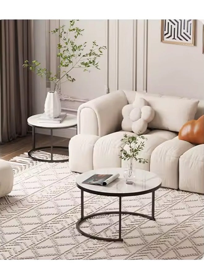 keke - Set Of 2 Modern Round Coffee Table With Top Marble Stone and Metal Frame - Image 1