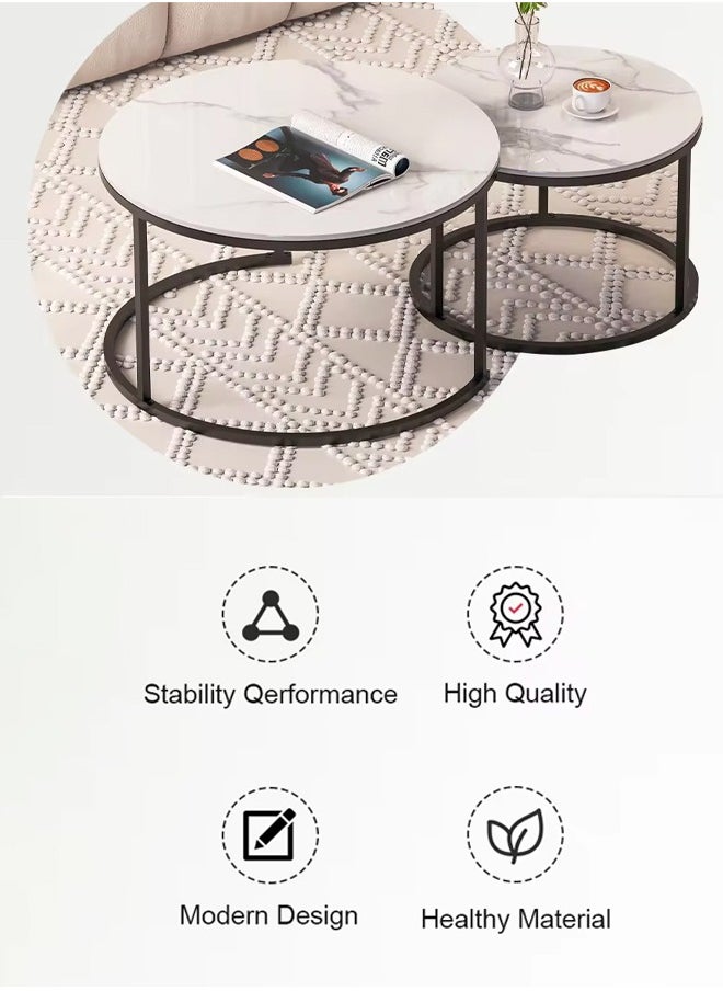 keke - Set Of 2 Modern Round Coffee Table With Top Marble Stone and Metal Frame - Image 1
