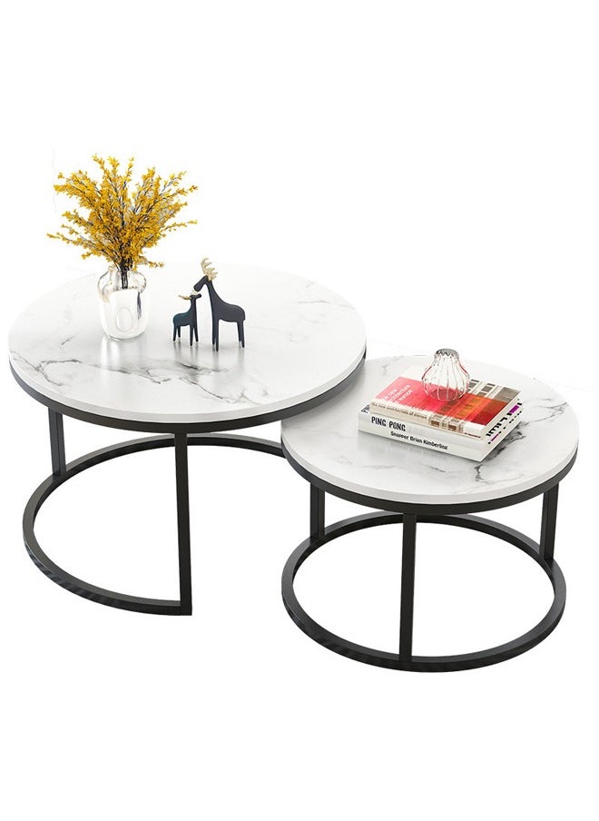keke - Set Of 2 Modern Round Coffee Table With Top Marble Stone and Metal Frame - Image 1