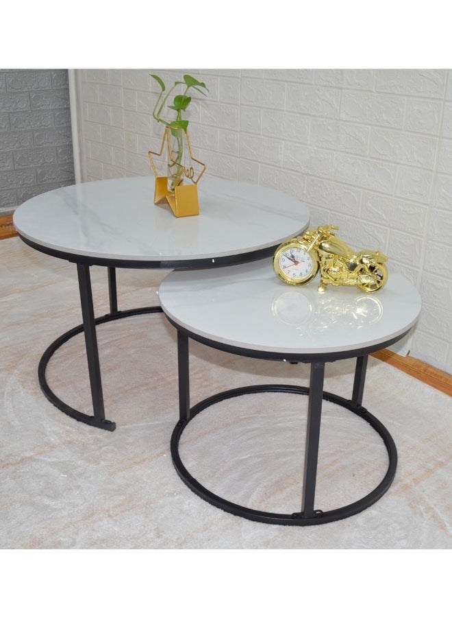 keke - Set Of 2 Modern Round Coffee Table With Top Marble Stone and Metal Frame - Image 1