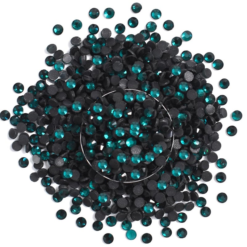 Embroiderymaterial Round Flatback Hotfix Glass Crystal Rhinestones for Fabric, Wedding Dress Embellishments, Craft, Shoes, Bags, Jewellery Making, DIY (4MM, 16SS, Emerald Green, 1440 Pieces) - Image 1
