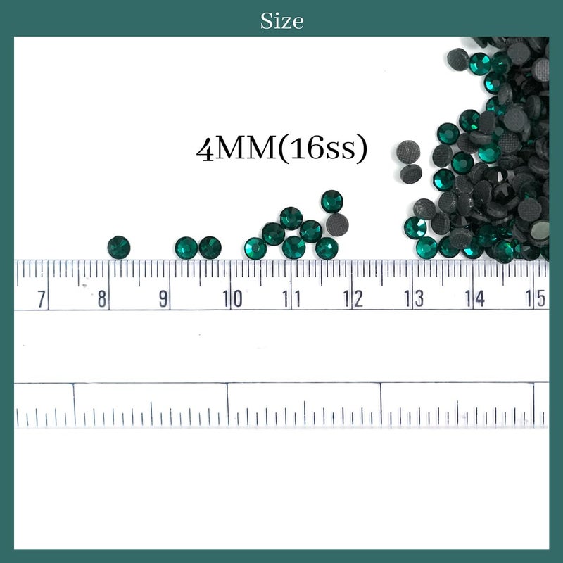 Embroiderymaterial Round Flatback Hotfix Glass Crystal Rhinestones for Fabric, Wedding Dress Embellishments, Craft, Shoes, Bags, Jewellery Making, DIY (4MM, 16SS, Emerald Green, 1440 Pieces) - Image 2