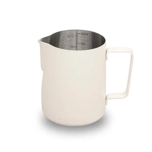 watchget Stainless Steel Milk Frothing Pitcher 12oz350ml Espresso Steaming Pitcher for Cappuccino Latte Art Coffee Machine Accessories Milk Jug Coffee Frother Cup Creamy White - Image 1