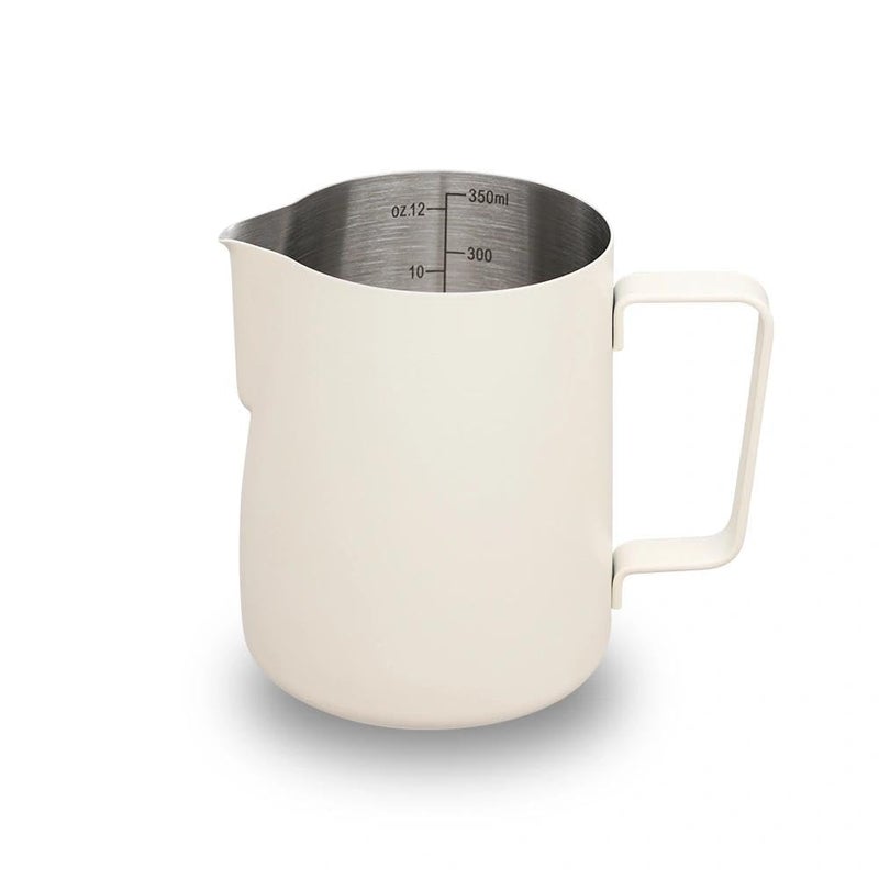 watchget Stainless Steel Milk Frothing Pitcher 12oz350ml Espresso Steaming Pitcher for Cappuccino Latte Art Coffee Machine Accessories Milk Jug Coffee Frother Cup Creamy White - Image 2