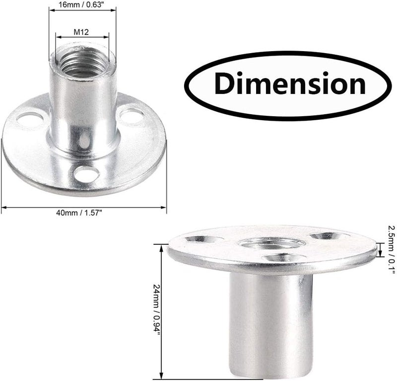 Socell M12 Brad Hole Tee Nut Carbon Steel Round Base Screw-in T-Nuts Furniture Hardware Flange Insert Female Thread T-Nut M12x40x2.5mm（5pcs） - Image 2