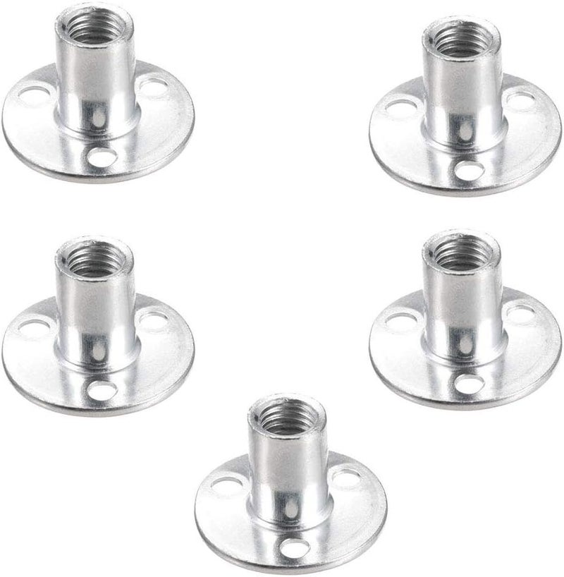 Socell M12 Brad Hole Tee Nut Carbon Steel Round Base Screw-in T-Nuts Furniture Hardware Flange Insert Female Thread T-Nut M12x40x2.5mm（5pcs） - Image 1