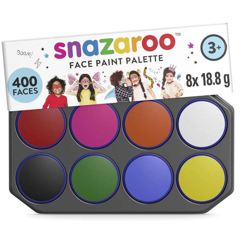 Snazaroo Face Paint Palette Kit, 8 x18.8g (0.6 Fl Oz), 8 Colours, Face Paint for Kids & Adults - Image 1