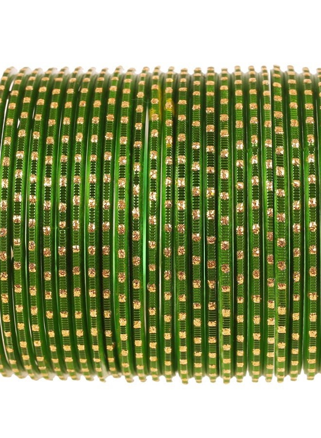 Touchstone NEW! "Colorful 2 Dozen Bangle Collection" Indian Bollywood Alloy Metal Textured Forest Green Designer Jewelry Special Large Size Bangle Bracelets Set Of 24 In Antique Gold Tone For Women - Image 1
