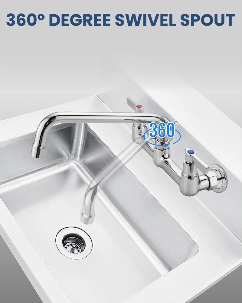 Airuida Wall Mount Commercial Kitchen Faucet,8 Inch Swivel Spout,8 Inch Center Utility Sink Faucet with Dual Handles,Solid Brass 360Â° Swivel Spout,Commercial Sink Faucet for Kitchen Laundry,Chrome - Image 5