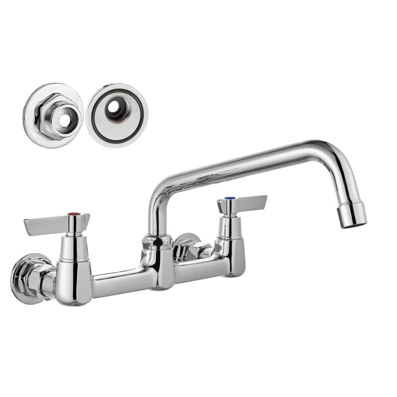 Airuida Wall Mount Commercial Kitchen Faucet,8 Inch Swivel Spout,8 Inch Center Utility Sink Faucet with Dual Handles,Solid Brass 360Â° Swivel Spout,Commercial Sink Faucet for Kitchen Laundry,Chrome - Image 1