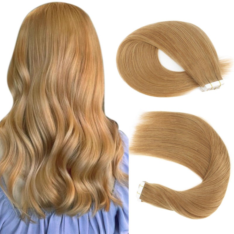 Sassina Tape in Hair Extensions Remy Human Hair 18 Inch Strawberry Blonde Double Side Reusable Seamless Skin Weft Invisible Tape in Extensions 27 20Pcs 50g Per Set
