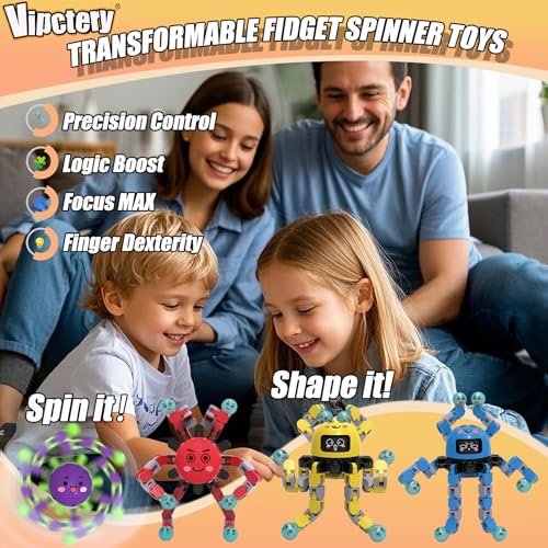 Vipctery Easter Basket Stuffers Gifts for Boys Girls Toddlers 4Pcs Transformable Fidget Spinners for Kids Sensory Fidget Toys Teens Quiet Airplane Road Trip Travel Activities Essential Autism ADHD B - Image 5