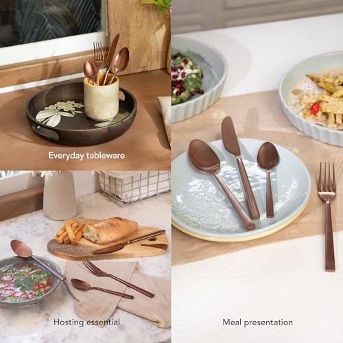 Ellementry Enigma Rose Gold Cutlery Set of 4, Premium Stainless Steel Fork and Knife Dining Set, Gold-Plated Spoon, Dishwasher Safe, Luxury Flatware for Home and Kitchen - Image 3