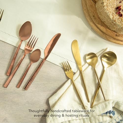 Ellementry Enigma Rose Gold Cutlery Set of 4, Premium Stainless Steel Fork and Knife Dining Set, Gold-Plated Spoon, Dishwasher Safe, Luxury Flatware for Home and Kitchen - Image 4