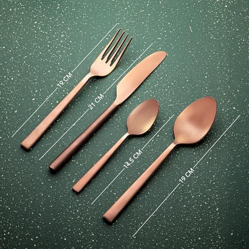 Ellementry Enigma Rose Gold Cutlery Set of 4, Premium Stainless Steel Fork and Knife Dining Set, Gold-Plated Spoon, Dishwasher Safe, Luxury Flatware for Home and Kitchen - Image 5