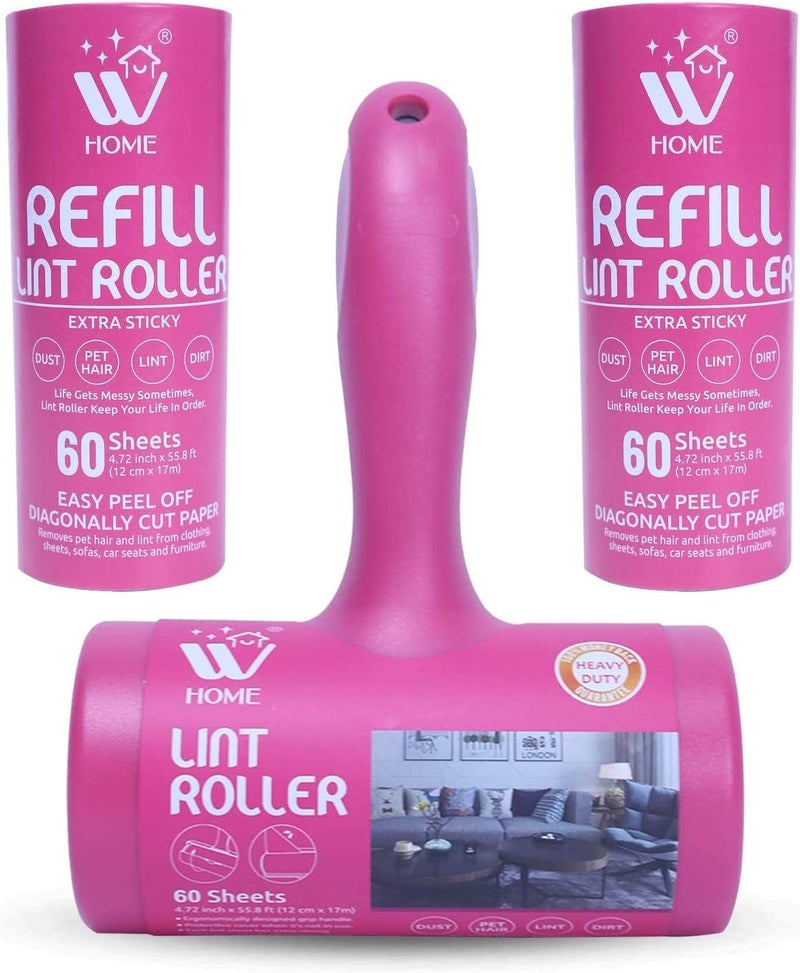 WBM WBM Home Lint Roller with 2 Refill Lint Remover Extra Sticky Pet Hair Remover Hair  Dust Removal for Couch Furniture Cloths60 SheetsEach 180 Sheets Total  - Image 1