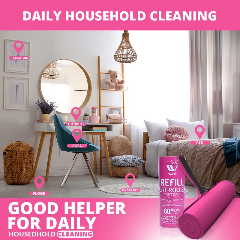 WBM WBM Home Lint Roller with 2 Refill Lint Remover Extra Sticky Pet Hair Remover Hair  Dust Removal for Couch Furniture Cloths60 SheetsEach 180 Sheets Total  - Image 2