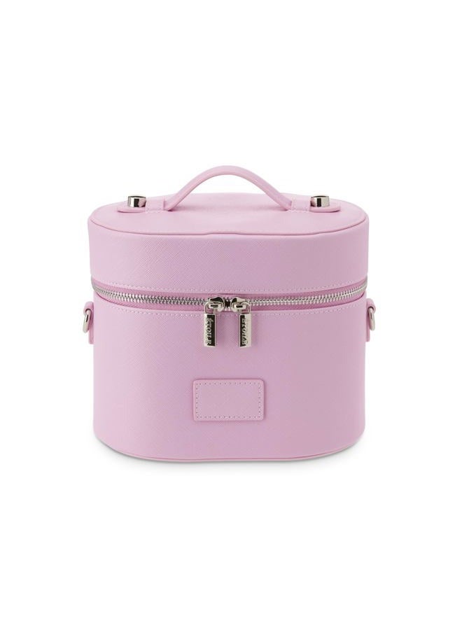 ETOILE Oval Toiletry Case - Travel Makeup Bag Organizer with Shoulder Strap and Removable Divider, Lavender Pink, Mini Cosmetic Travel Case - Image 1