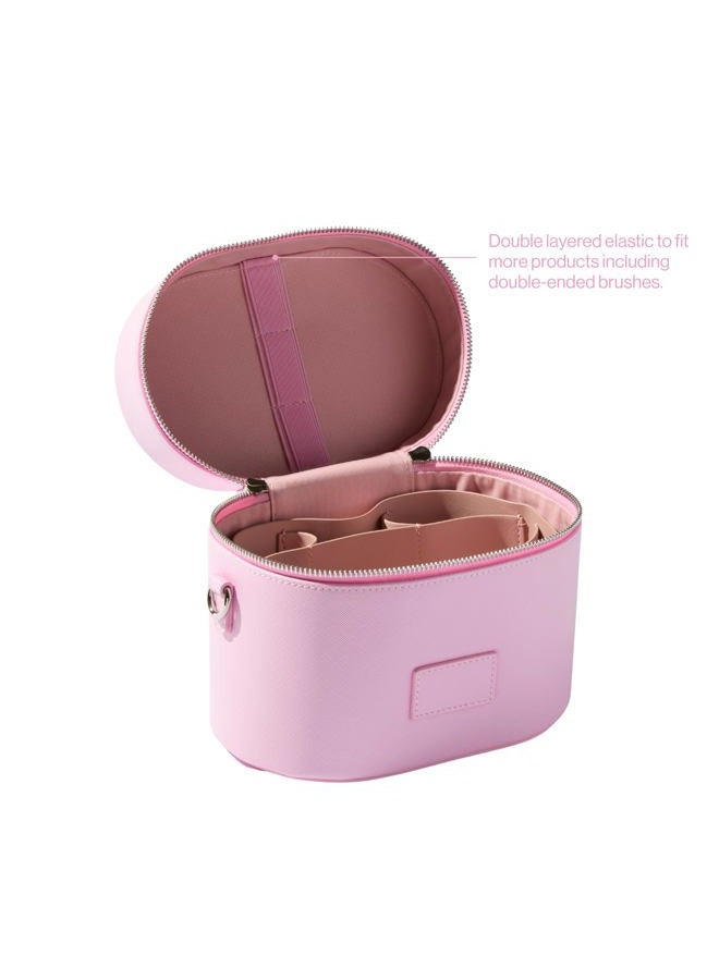 ETOILE Oval Toiletry Case - Travel Makeup Bag Organizer with Shoulder Strap and Removable Divider, Lavender Pink, Mini Cosmetic Travel Case - Image 3