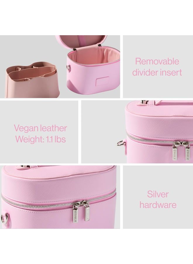 ETOILE Oval Toiletry Case - Travel Makeup Bag Organizer with Shoulder Strap and Removable Divider, Lavender Pink, Mini Cosmetic Travel Case - Image 2