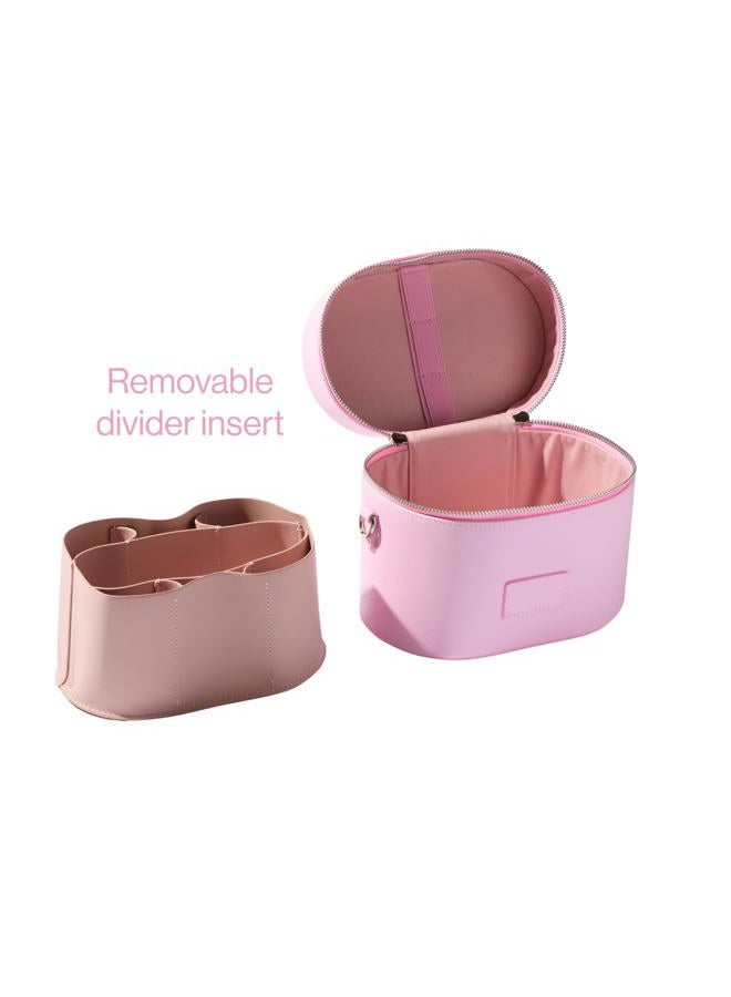 ETOILE Oval Toiletry Case - Travel Makeup Bag Organizer with Shoulder Strap and Removable Divider, Lavender Pink, Mini Cosmetic Travel Case - Image 5
