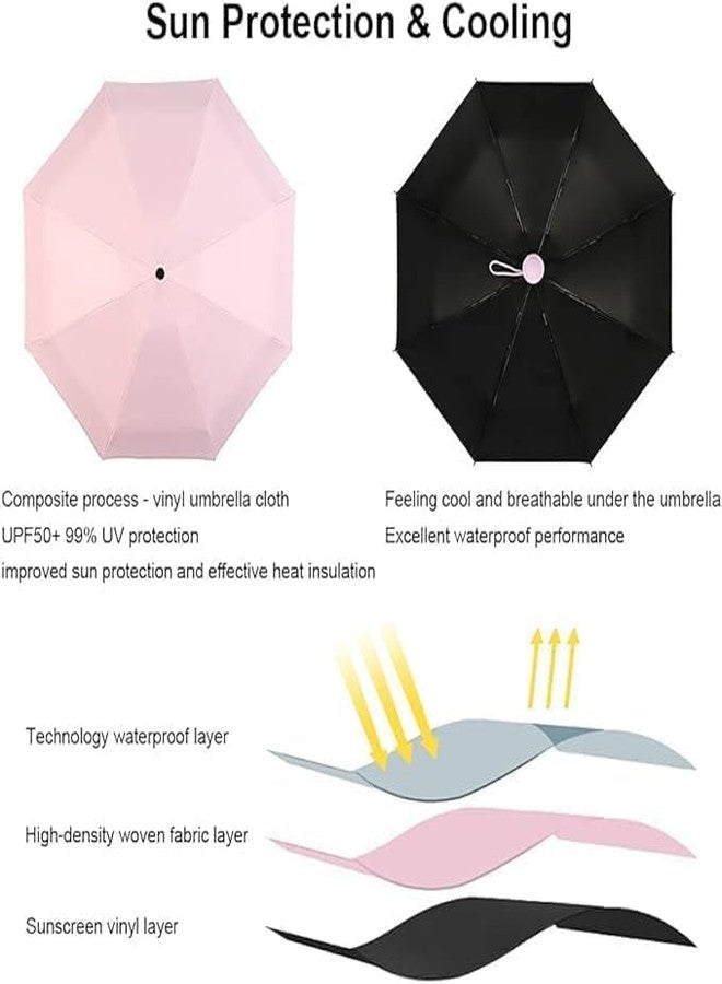 Pamidhar Compact Travel Umbrella with Protective Case | Small and Lightweight Mini Folding Umbrella | Windproof, UV Protection & Ergonomic Anti-Slip Handle (Light Pink) - Image 4
