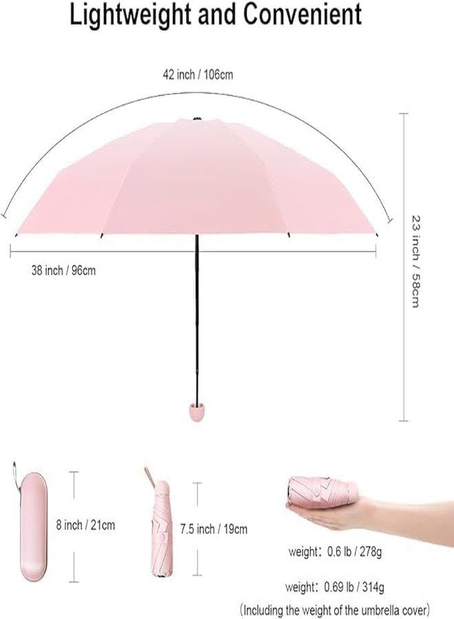 Pamidhar Compact Travel Umbrella with Protective Case | Small and Lightweight Mini Folding Umbrella | Windproof, UV Protection & Ergonomic Anti-Slip Handle (Light Pink) - Image 5