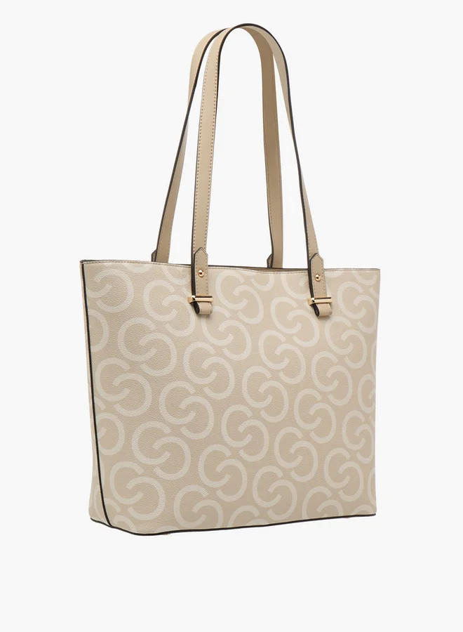 Celeste Women's Monogram Print Tote Bag with Double Handles and Zip Closure
