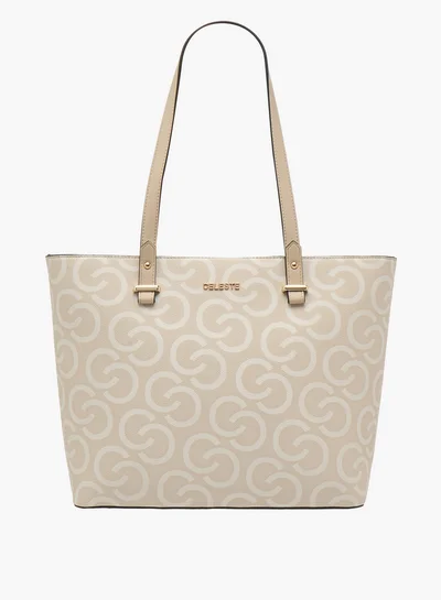 Celeste Women's Monogram Print Tote Bag with Double Handles and Zip Closure