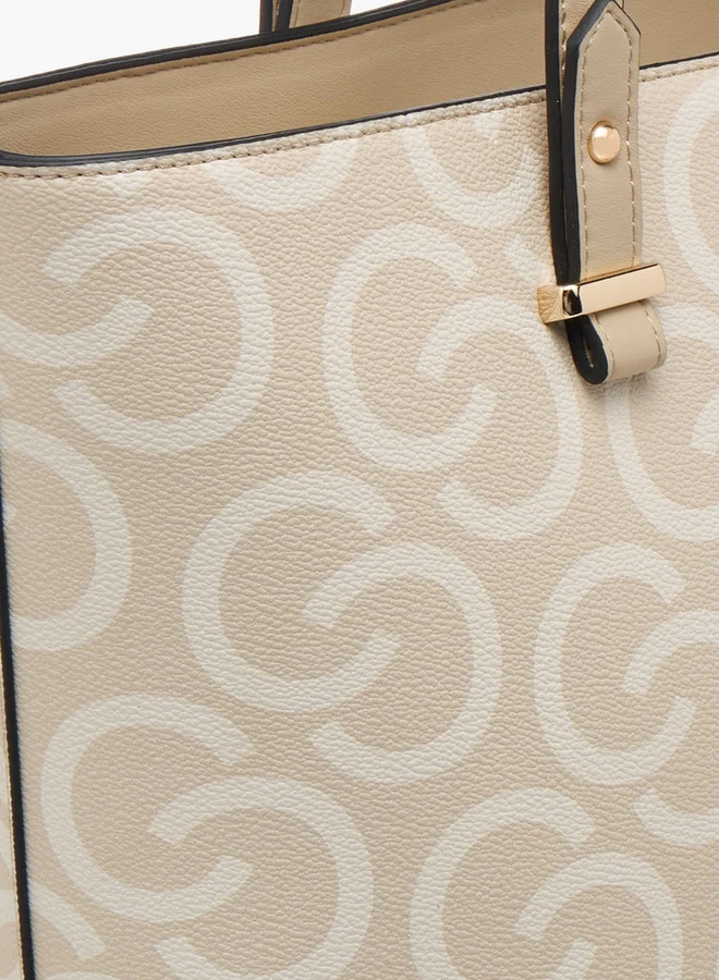 Celeste Women's Monogram Print Tote Bag with Double Handles and Zip Closure