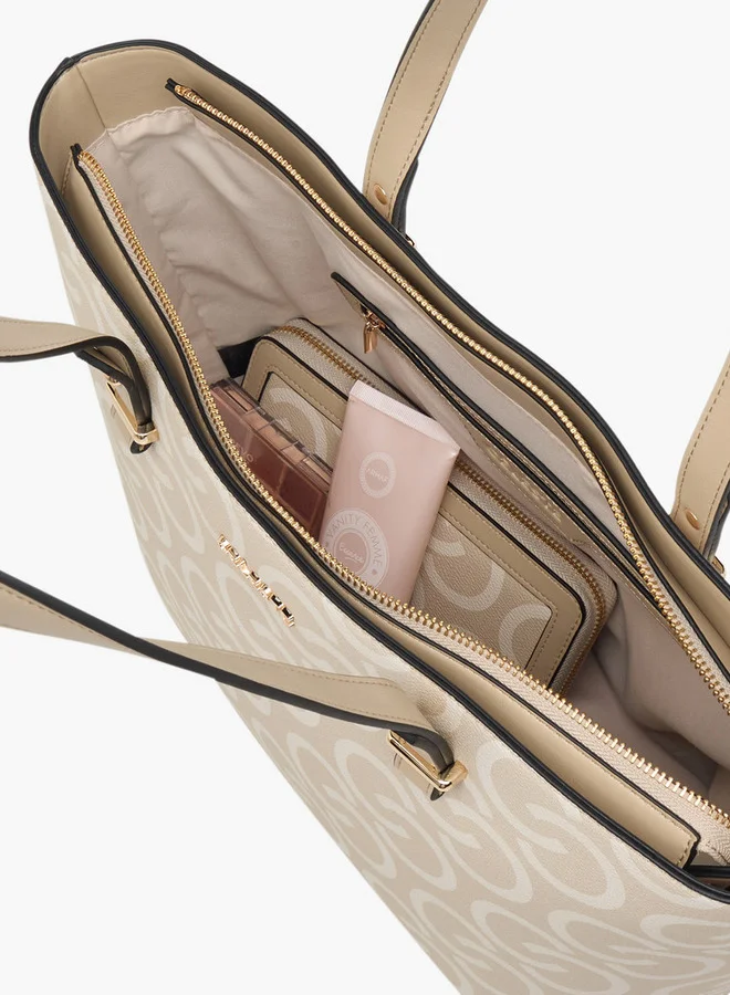 Celeste Women's Monogram Print Tote Bag with Double Handles and Zip Closure