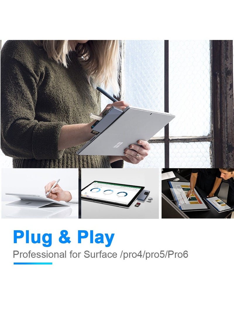 Generic - Surface Hub/Dock 6 in 1 USB3.0 Adapter, with Ethernet Port, 4K HDMI, 3 USB3.0 Ports (5Gps), SD, TF/Micro SD Memory Card Card Reader, for Surface Pro 6/Pro 5/Pro 4 Hub(Space Gray) - Image 1