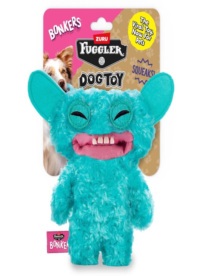 Bonkers Fuggler Grin Grin Squeaky & Plush Dog Toy for Playtime, Blue, 8 inches - Image 1