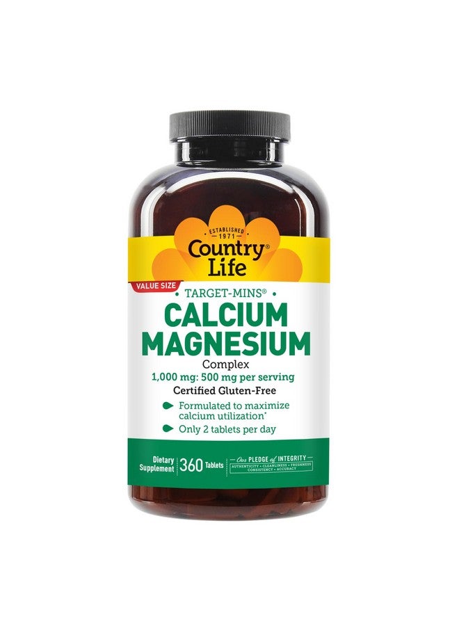 Country Life Target-Mins Calcium Magnesium Supplement for Bone Health, 1000mg Calcium, 500mg Magnesium, Gluten Free, 2:1 Ratio for Optimal Utilization - Image 3