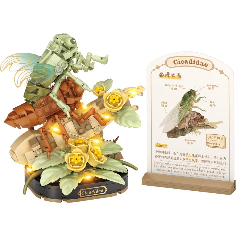 MEIEST Insect Flower Building Blocks SetColorful Construction Building Bricks Toy with a Science Popularization CardCreative Home Decoration Cicada - Image 3