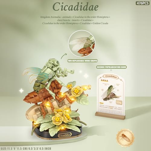 MEIEST Insect Flower Building Blocks SetColorful Construction Building Bricks Toy with a Science Popularization CardCreative Home Decoration Cicada - Image 5