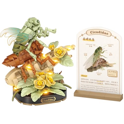MEIEST Insect Flower Building Blocks SetColorful Construction Building Bricks Toy with a Science Popularization CardCreative Home Decoration Cicada - Image 1