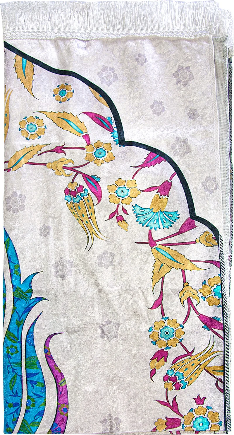 ايهفان اونلاين Marbled Tulip Patterned Prayer Rug with Silk Textured Carrying Bag - Blue