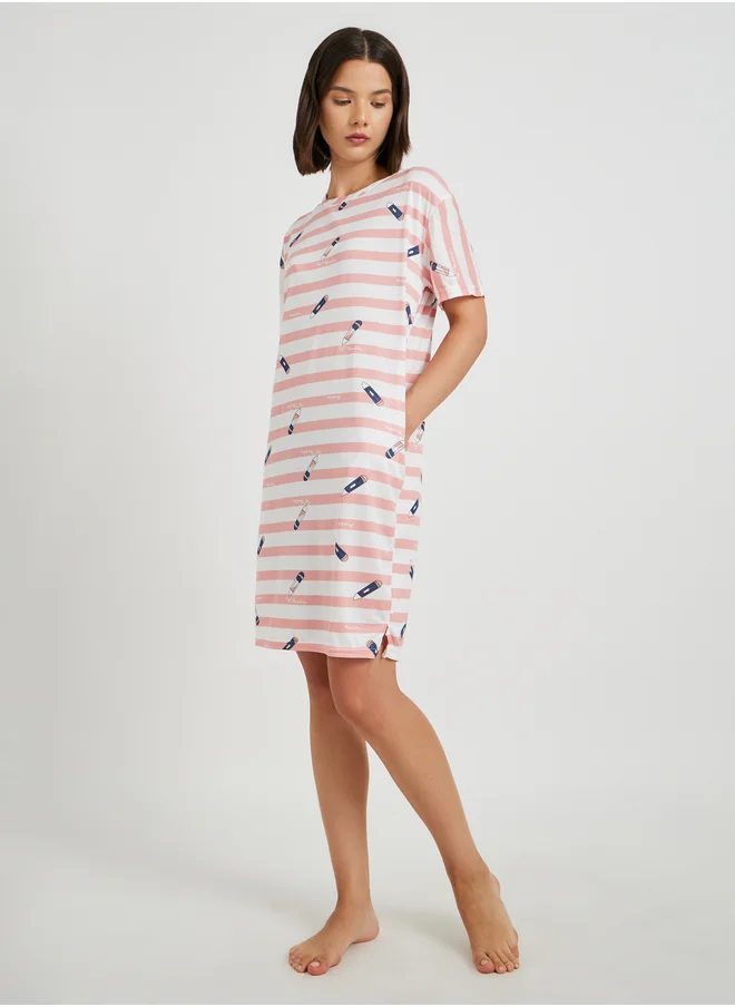 Styli All-Over Printed Short Sleeve Sleep T-Shirt