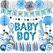 Bolake Blue Baby Shower Decorations for Boy Set with Its a Boy Banner Baby Boy Letter Foil Balloons Mom to Be Sash Dad to Be Pin Paper Pom Poms for Gender Reveal Decorations - Image 2