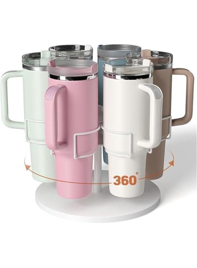 HOOKOR Water Bottle Organizer for Stanley Tumbler, 40 oz cup Storage Rack, Rotating Tumbler Holder, Water Bottle Rack for Kitchen Organization, Easy Access to Cups, Non-Slip Pad Included (White) - Image 1